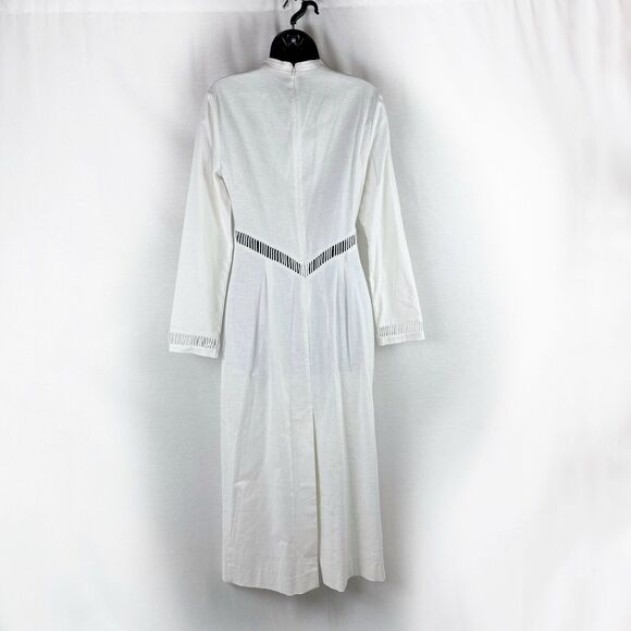 STAUD Alexandria White Linen Midi Dress Long Sleeves Size 8 - Picture 5 of 10